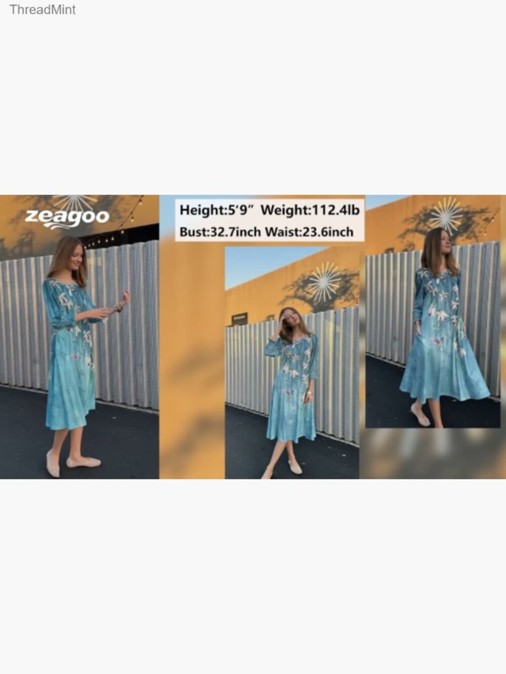 3/4 Sleeve Floral Midi Dress with Pockets Casual Women's Dress - Picture 6 of 7